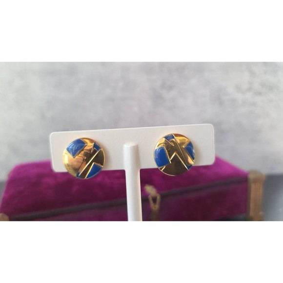 Blue and Gold Clip-on Earrings - Picture 1 of 10